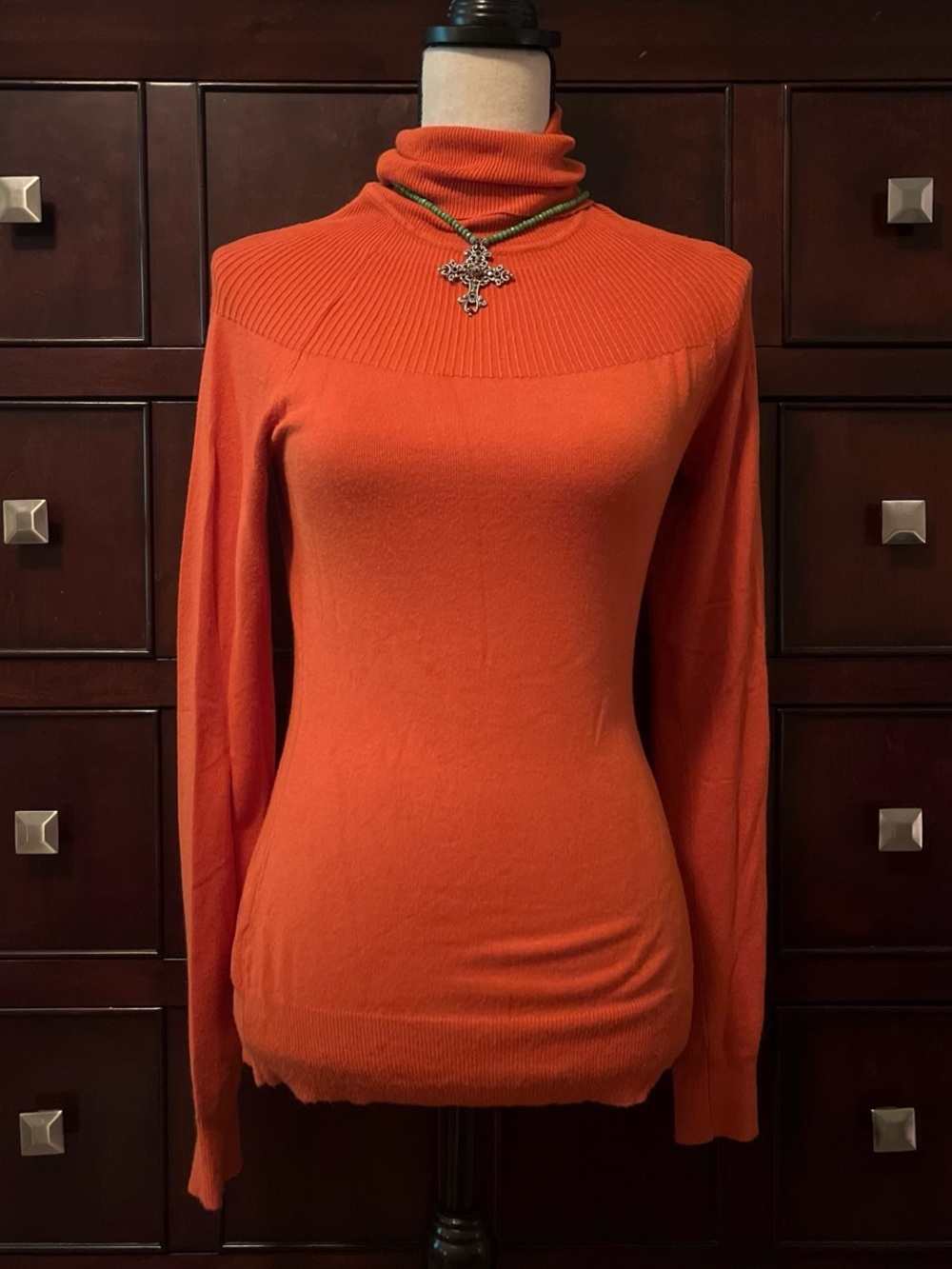 The Limited Orange Ribbed Yoke Turtleneck Sweater